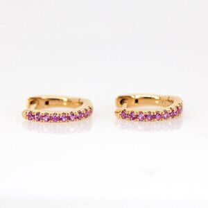 Ceylon Pink Sapphire Huggies in Solid 14K Gold | 10mm